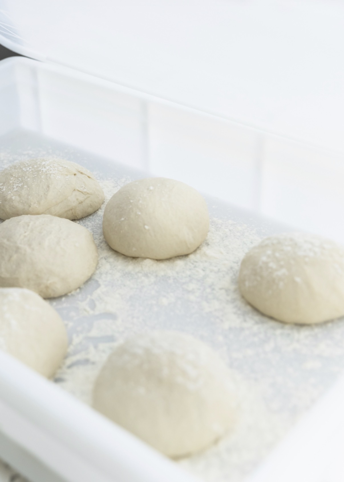 Italian artisan pizza dough balls closeup
